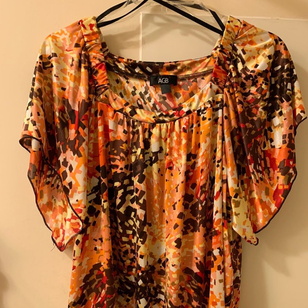 Cute AGB Square Neck Top, Vibrant Colors, Size XL